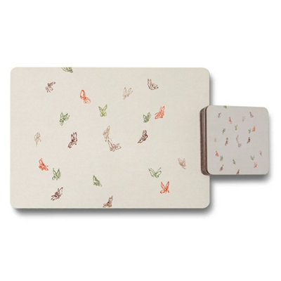 B&Q -  Butterfly Pattern Placemats And Coaster Set With Multicolor Designs