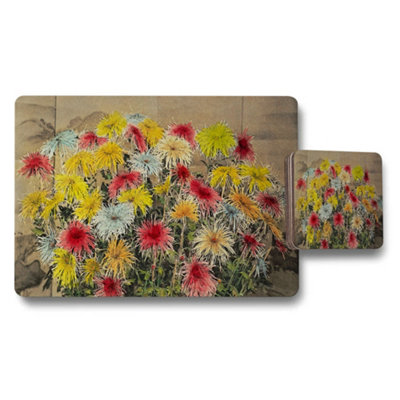 B&Q -  Colorful Floral Placemat And Coaster Set With Multicolor Blossoms