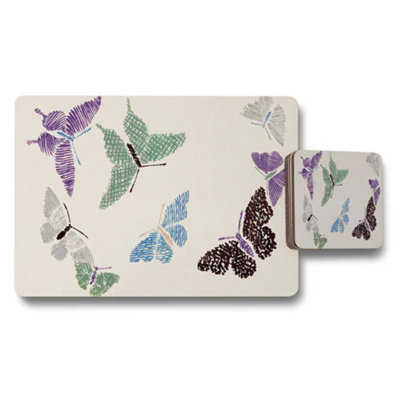 Benjamin Tate Design Butterfly Design Placemat And Coaster Set In Neutral Cream from B&Q