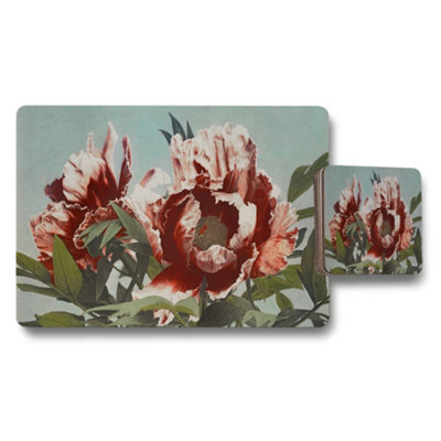 B&Q -  Floral Peony Placemat And Coaster Set With Vintage Botanical Design