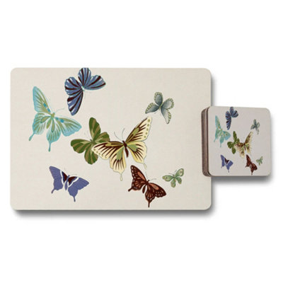 B&Q -  Butterfly Themed Placemats And Coaster Set With Colorful Butterflies
