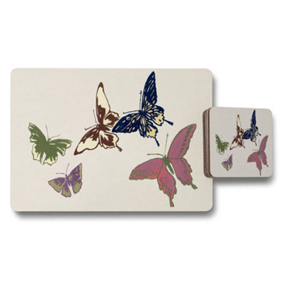 B&Q -  Butterfly Placemats And Coaster Set With Colorful Butterflies