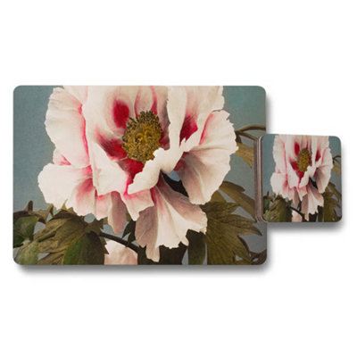 B&Q -  Pink Peony Floral Placemat And Coaster Set For Table Decor