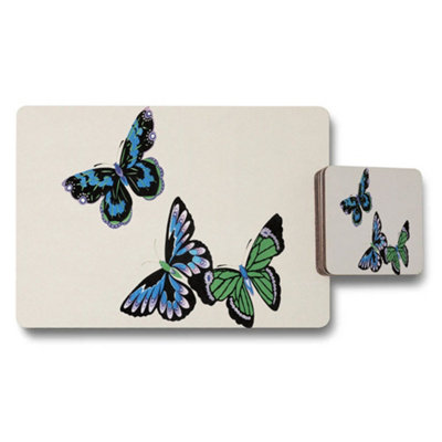 Benjamin Tate Design Butterfly Themed Placemats And Coaster Set With Beige Background from B&Q