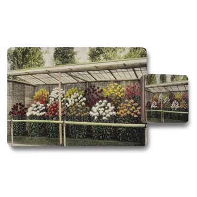 B&Q -  Vintage Floral Garden Placemats And Coaster Set With Colorful Blooms