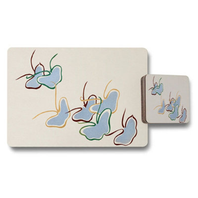 B&Q -  Abstract Botanical Placemats And Coaster Set For Modern Dining
