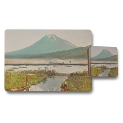 B&Q -  Mount Fuji Landscape Placemat And Coaster Set With Lake Scene