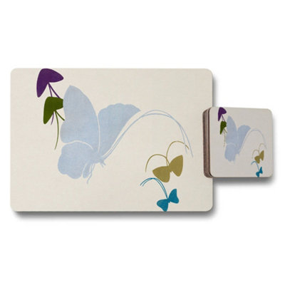Benjamin Tate Design Butterfly Themed Placemat And Coaster Set With Soft Cream Background from B&Q