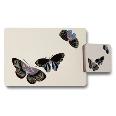 Benjamin Tate Design Butterfly Motif Placemats And Coaster Set Beige Background from B&Q