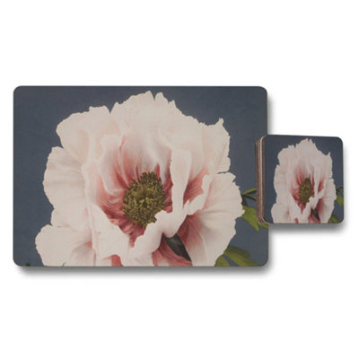 B&Q -  Floral Pink Peony Placemat And Coaster Set For Table Decor