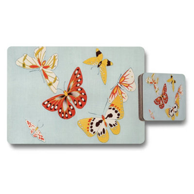 Benjamin Tate Design Butterfly Placemats And Coaster Set In Soft Blue Background from B&Q