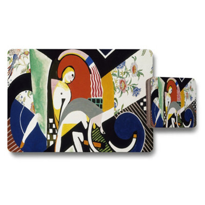 B&Q -  Abstract Art Placemat And Coaster Set With Modern Geometric Design
