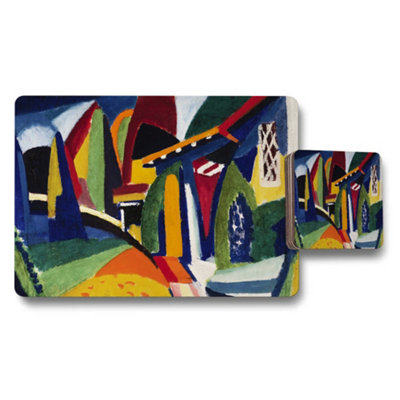B&Q -  Abstract Geometric Placemats And Coaster Set For Colorful Dining Table