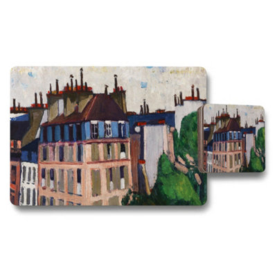 Benjamin Tate Design Cityscape Placemats And Coaster Set With Impressionist Rooftop Art from B&Q