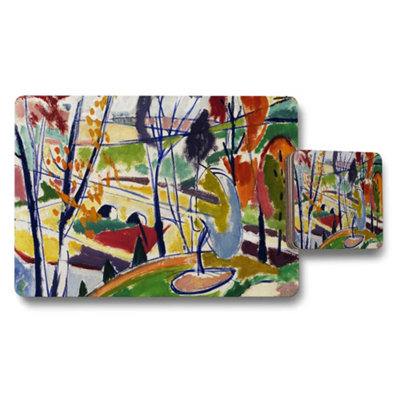 B&Q -  Abstract Colorful Placemats And Coasters Set For Dining Table