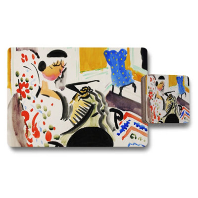B&Q -  Abstract Art Placemat And Coaster Set Colorful Modern Kitchen Decor
