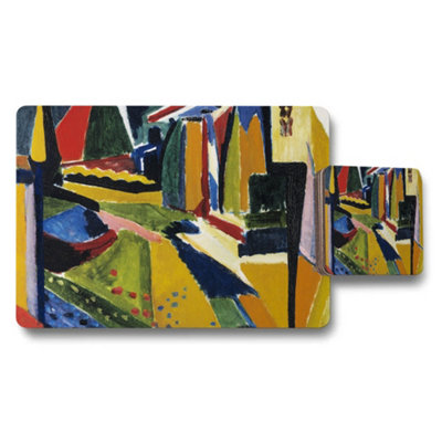 B&Q -  Abstract Cityscape Placemat And Coaster Set Colorful Modern Kitchen Decor