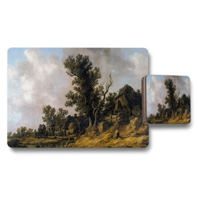 B&Q -  Countryside Landscape Placemats And Coaster Set With Rustic Village Scene