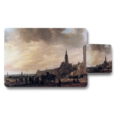 Benjamin Tate Design Vintage Seaside Town Landscape Placemat And Coaster Set from B&Q