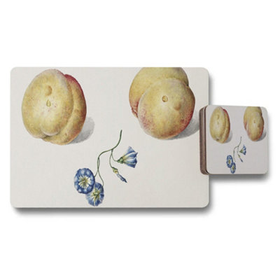 B&Q -  Peach And Blue Floral Placemat And Coaster Set For Dining Table