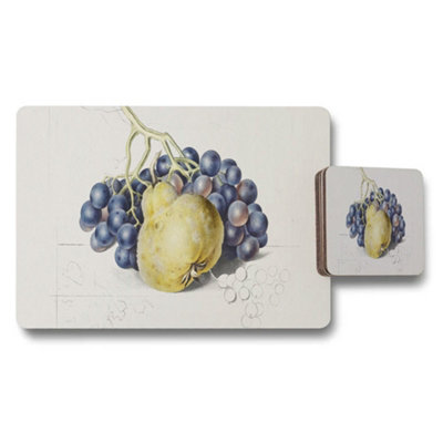B&Q -  Grape And Pear Still Life Placemat And Coaster Set Bundle