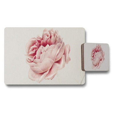 Benjamin Tate Design Pink Peony Placemat And Coaster Set With Floral Design from B&Q