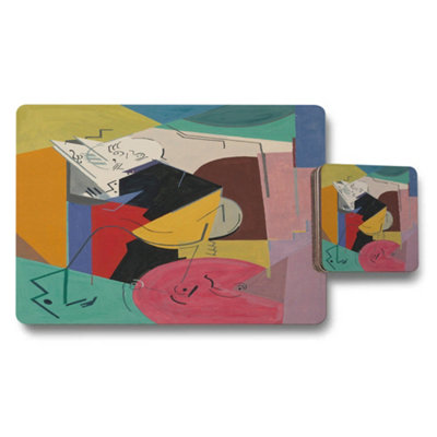 B&Q -  Abstract Geometric Placemat And Coaster Set Featuring Bold Color Blocks