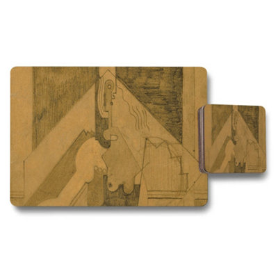 B&Q -  Sepia Geometric Abstract Placemat And Coaster Set For Dining