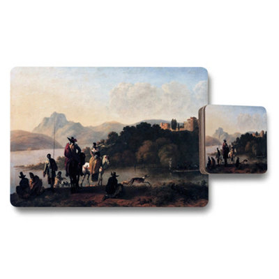 B&Q -  Placemat And Coaster Set Featuring Classic Landscape Painting Artwork