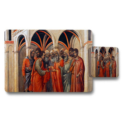 B&Q -  Renaissance Themed Placemat And Coaster Set With Clergy Scene