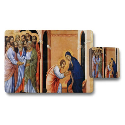 B&Q -  Religious Art Placemat Coaster Set Biblical Scene Decor