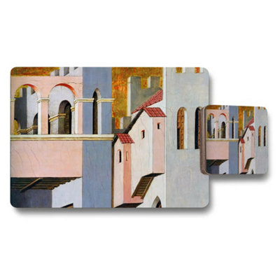 B&Q -  Abstract Cityscape Placemat And Coaster Set With Architectural Details