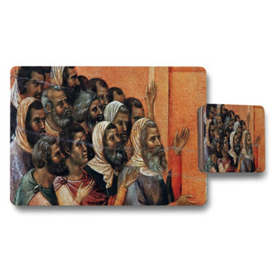 B&Q -  Placemat And Coaster Set Featuring Vintage Crowd Painting