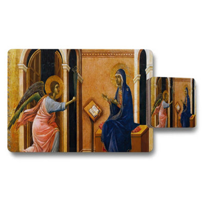 B&Q -  Annunciation Angel Artwork Placemat Coaster Set For Dining Table