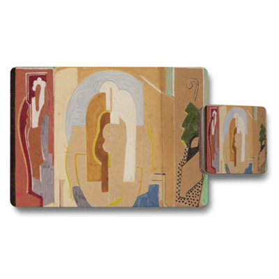 B&Q -  Abstract Geometric Placemat And Coaster Set In Earth Tones