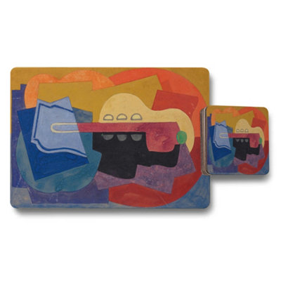 B&Q -  Abstract Art Placemat And Coaster Set Multicolor Modern Kitchen Decor