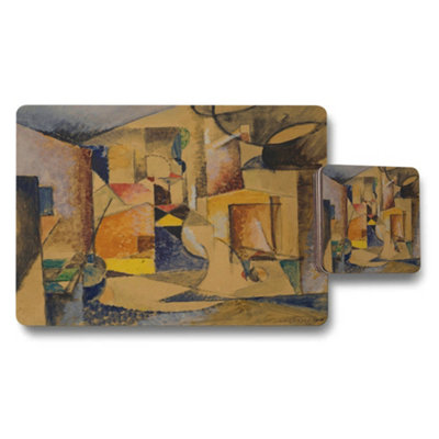 B&Q -  Abstract Geometric Cityscape Placemat Coaster Set Art