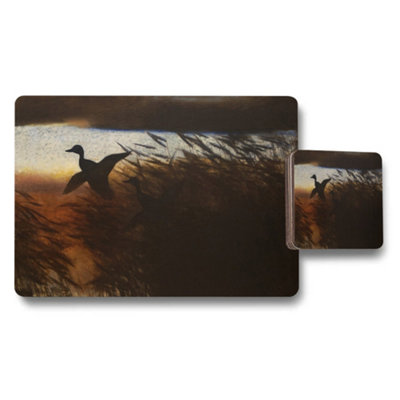 B&Q -  Duck Silhouette Sunset Placemat And Coaster Set With Reeds