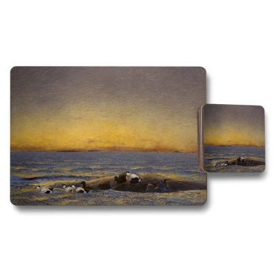 B&Q -  Seascape Sunset Placemat And Coaster Set With Birds