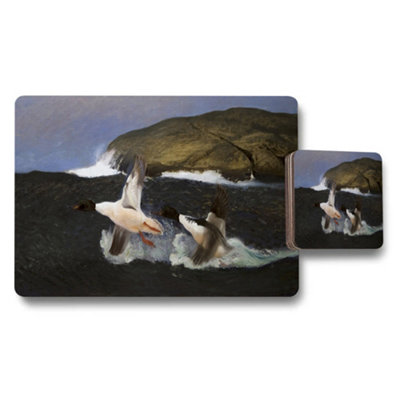 B&Q -  Seaside Seagulls Placemats And Coaster Set With Ocean Scene Artwork