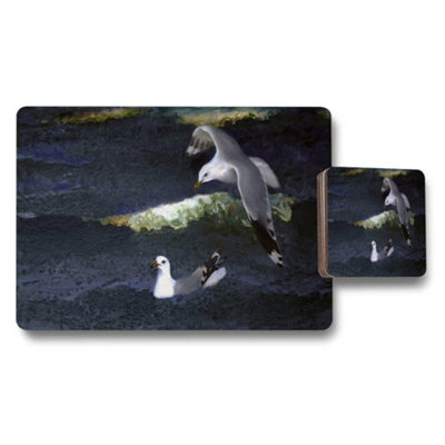 Benjamin Tate Design Seagulls Placemat And Coaster Set Ocean Wave Artwork from B&Q