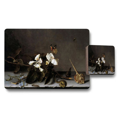 B&Q -  Floral Still Life Placemat And Coaster Set With Butterflies