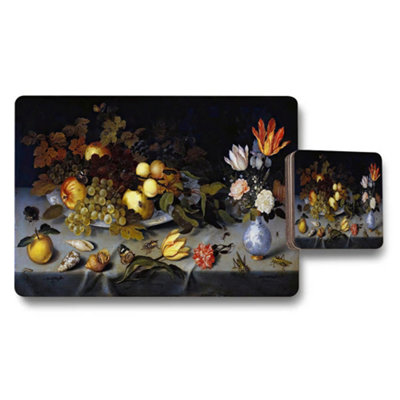 B&Q -  Fruit And Floral Still Life Placemat And Coaster Set