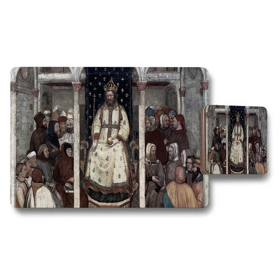 Benjamin Tate Design Medieval King On Throne Artwork Placemat And Coaster Set from B&Q