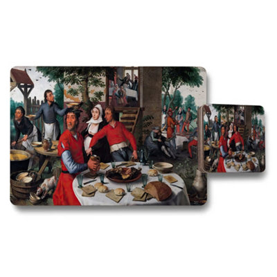 B&Q -  Placemat And Coaster Set With Classic Banquet Scene Artwork