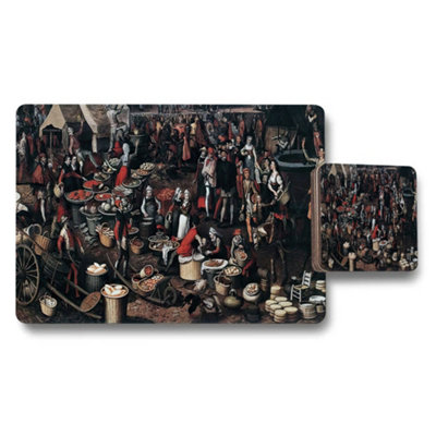 B&Q -  Medieval Market Scene Placemats And Coaster Set For Dinner Table