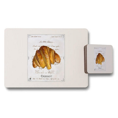 B&Q -  Croissant Placemats And Coaster Set Vintage French Bakery Decor