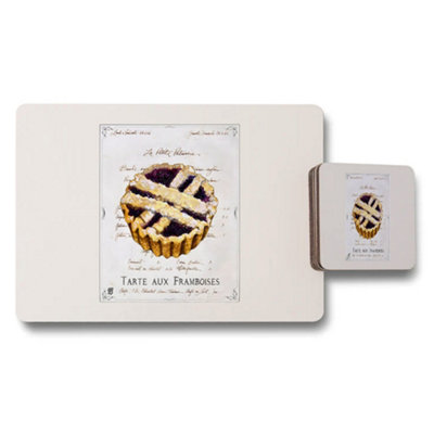 Benjamin Tate Design Vintage French Patisserie Raspberry Tart Placemat And Coaster Set from B&Q