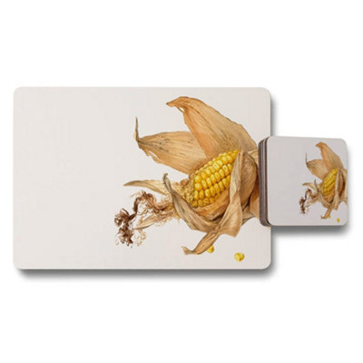 B&Q -  Corn Themed Placemat And Coaster Set With Vintage Illustration