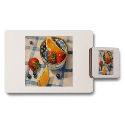 B&Q -  Placemat And Coaster Set With Fruit Still Life Design
